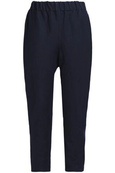 Marni Linen And Wool-blend Twill Tapered Pants In Navy