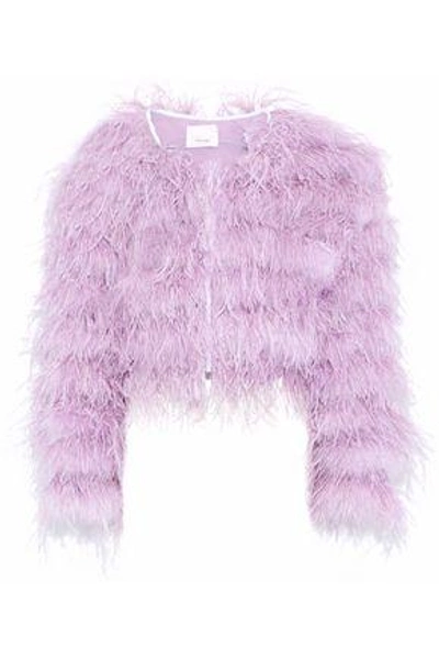 Cinq À Sept Woman Lennox Cropped Feather-embellished Mesh Jacket Lilac