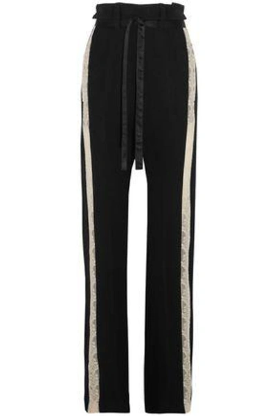 Ann Demeulemeester Woman Lace-trimmed Wool-blend Wide-leg Pants Black