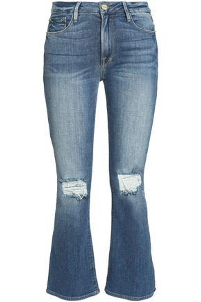 Frame Woman Distressed Mid-rise Kick-flare Jeans Mid Denim