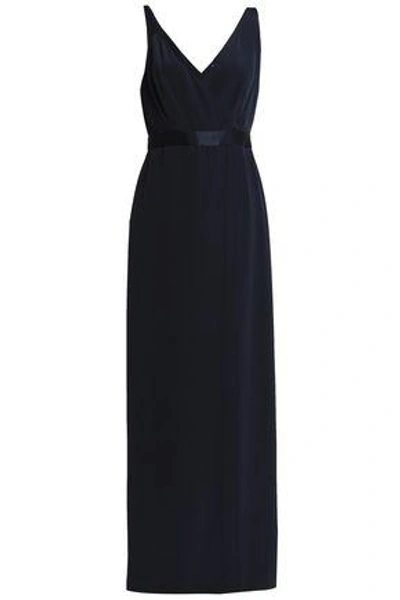 Diane Von Furstenberg Satin-trimmed Silk-crepe Gown In Navy