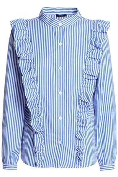 Raoul Woman Ruffled Striped Cotton-poplin Shirt Blue