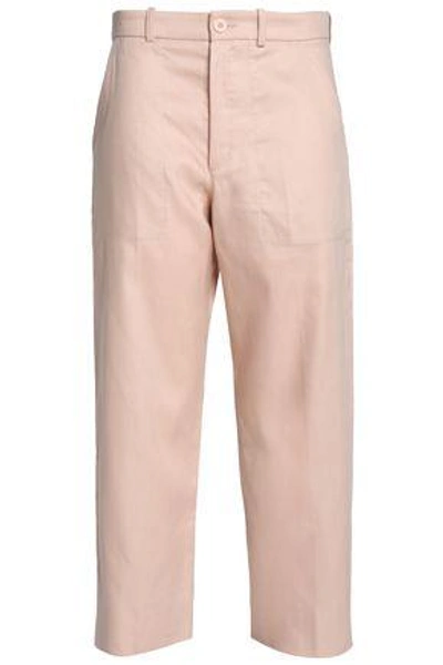 Chloé Woman Cropped Linen And Cotton-blend Twill Straight-leg Pants Blush