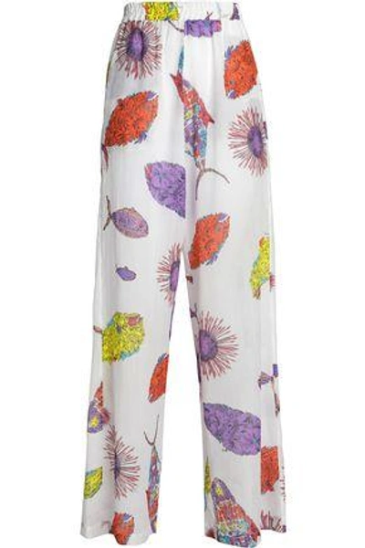 Emilio Pucci Printed Ramie And Cotton-blend Mousseline Wide-leg Pants In White