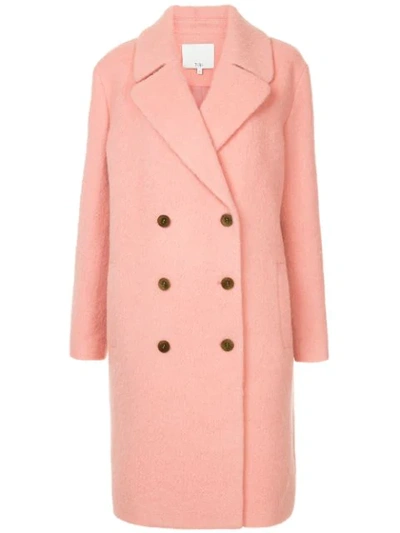 Tibi Luxe Double Breasted Coat In Pink