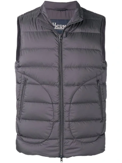 Herno Zipped Padded Gilet In Grey