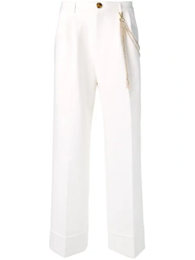 Area Embellished Chain Trousers - White