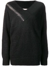 Christopher Kane Shoulder Zip Knit Sweater In Black