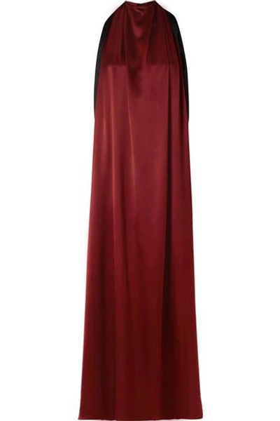 Tre Luna Two-tone Silk-satin Gown In Merlot