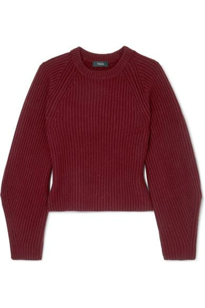 Theory Huron Ribbed-knit Merino Wool Sweater In Dark Purple