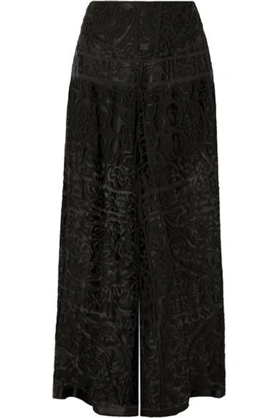 Anna Sui Devoré-chiffon Wide-leg Pants In Black