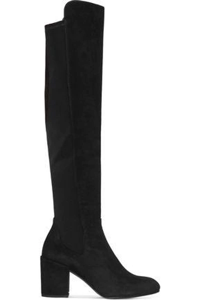 Stuart Weitzman Suede And Stretch-crepe Over-the-knee Boots In Black