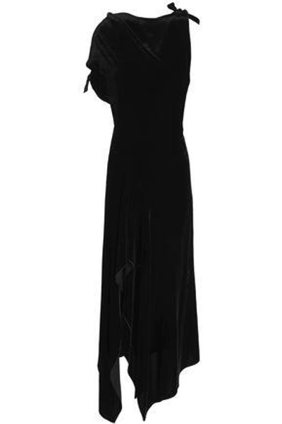 Roland Mouret Woman Asymmetric Draped Velvet And Crepe Midi Dress Black