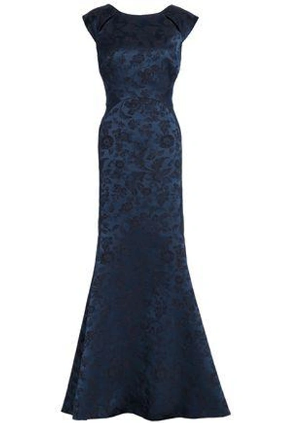 Zac Posen Woman Cutout Satin-jacquard Gown Navy