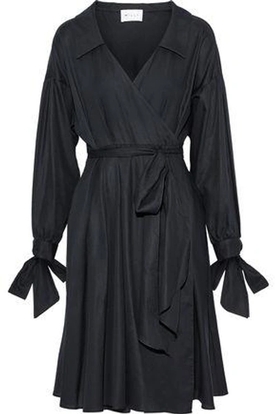 Milly Woman Pleated Cotton Wrap Dress Black
