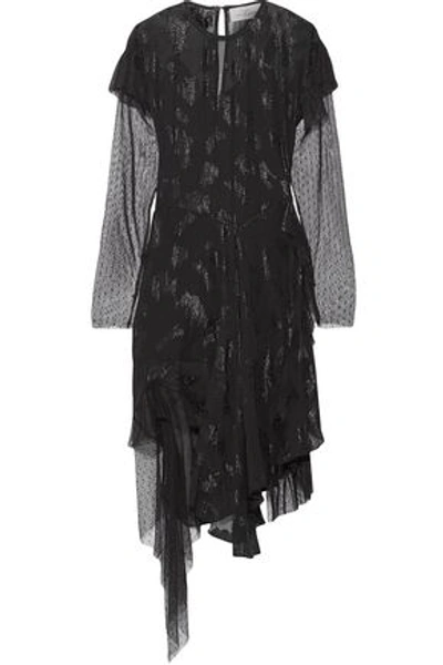Preen By Thornton Bregazzi Carly Swiss-dot Tulle-paneled Fil Coupé Chiffon Dress In Black