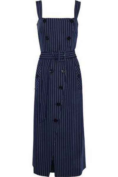 Altuzarra Woman Audrey Belted Pinstriped Gabardine Midi Dress Navy