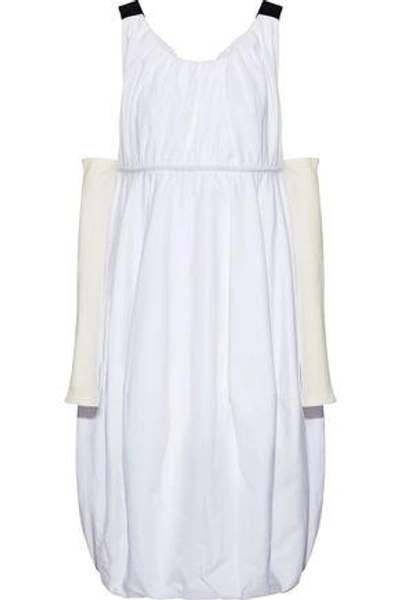 Jw Anderson J.w.anderson Woman Jersey-paneled Gathered Cotton-poplin Midi Dress White