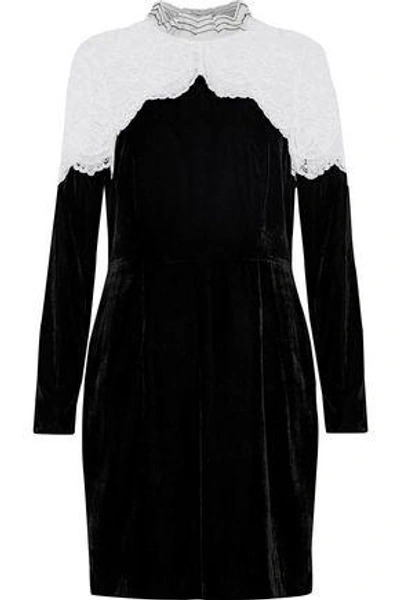 Sandro Woman Junie Lace-paneled Velvet Mini Dress Black