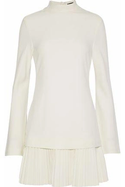 Brandon Maxwell Woman Pleated Cady Turtleneck Mini Dress Ivory | ModeSens