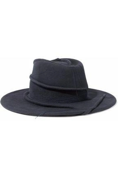 Maison Michel Woman Distressed Felt Fedora Dark Gray