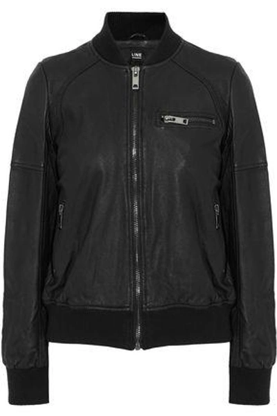 Line Woman Leather Bomber Jacket Black