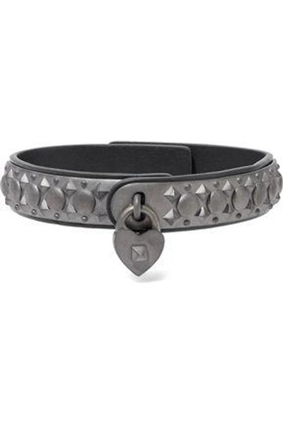 Valentino Garavani Woman Gunmetal-tone Leather Choker Black