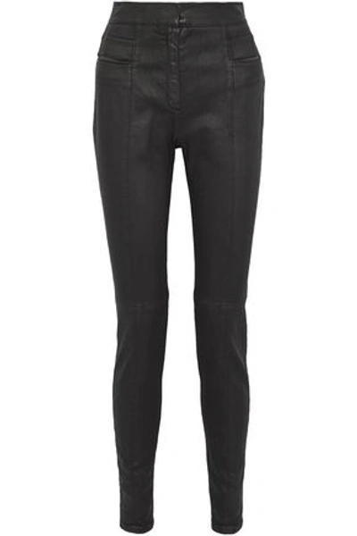 Balmain Coated Cotton-blend Twill Skinny Pants In Charcoal