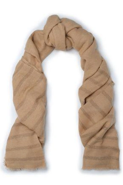 Brunello Cucinelli Metallic Striped Gauze Scarf In Sand