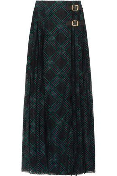 Philosophy Di Lorenzo Serafini Woman Leather-trimmed Pleated Lace Wrap Maxi Skirt Black