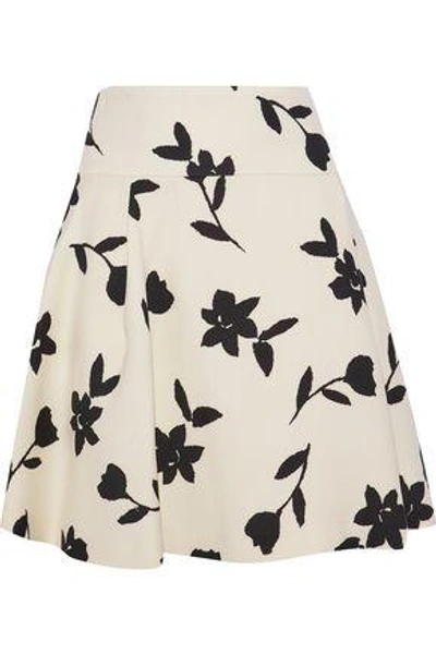 Carolina Herrera Woman Pleated Intarsia Wool-twill Mini Skirt Cream