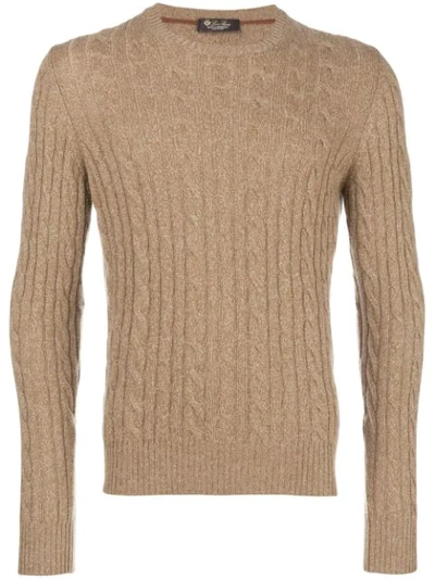 Loro Piana Cable Knit Jumper In Brown