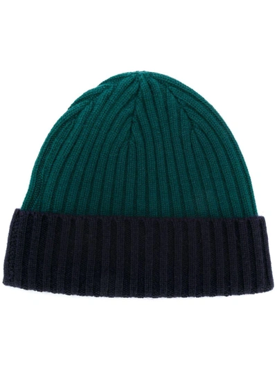N•peal Contrast Ribbed Beanie Hat In Green