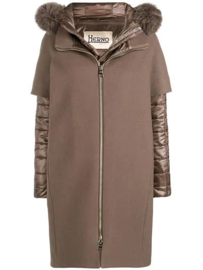 Herno Padded Cape Coat - Brown