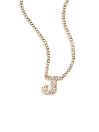 Zoë Chicco Pavé Diamond & 14k Yellow Gold Initial Pendant Necklace In Initial J