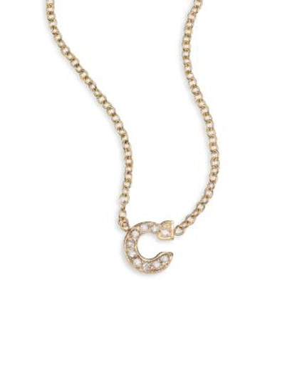 Zoë Chicco Pavé Diamond & 14k Yellow Gold Initial Pendant Necklace In Initial C