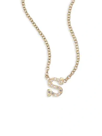 Zoë Chicco Pavé Diamond & 14k Yellow Gold Initial Pendant Necklace In Initial S