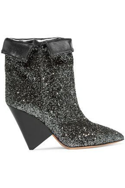 Isabel Marant Woman Glittered Leather Ankle Boots Gunmetal