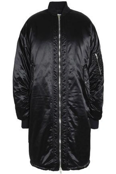 Msgm Woman Ruched Satin Bomber Jacket Black