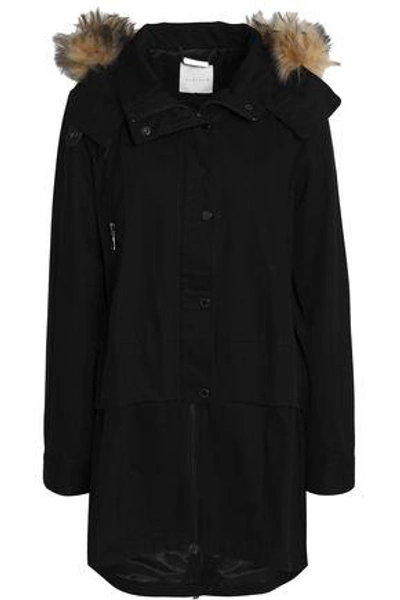 Ashley B Shearling-trimmed Cotton Hooded Jacket In Black