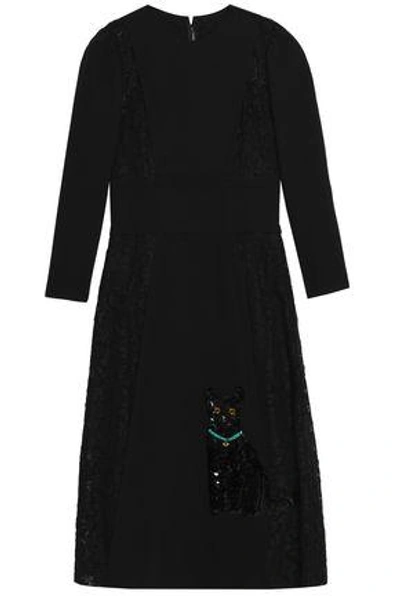 Dolce & Gabbana Woman Embellished Crepe And Corded Lace Midi Dress Black