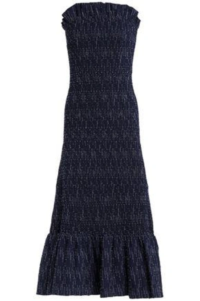 Victoria Victoria Beckham Victoria, Victoria Beckham Woman Strapless Fil Coupé Cotton Midi Dress Navy