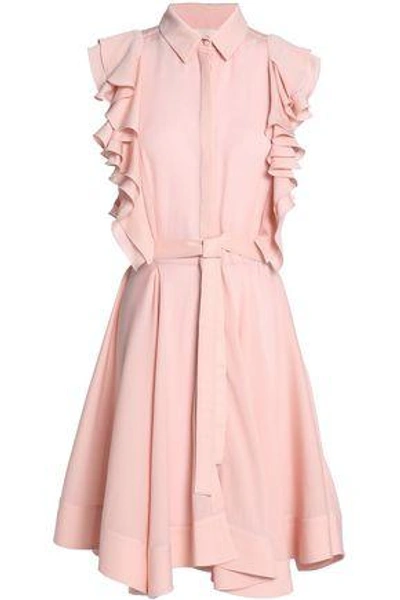 Antonio Berardi Ruffled Silk-satin Crepe Mini Shirtdress In Pastel Pink