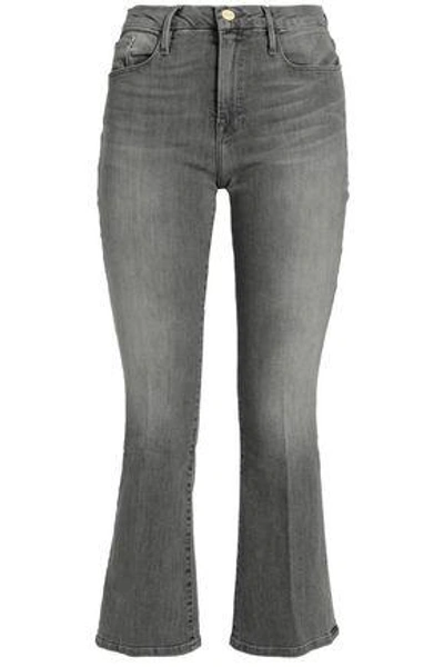 Frame Woman Faded Mid-rise Bootcut Jeans Gray