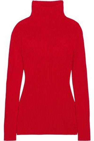 Victoria Beckham Woman Ribbed Wool Turtleneck Sweater Red