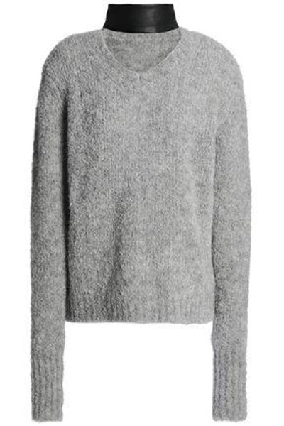 Veda Woman Leather-trimmed Alpaca-blend Bouclé Sweater Light Gray