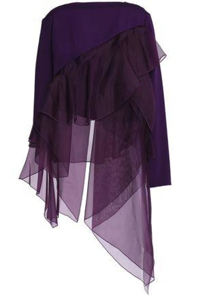 Antonio Berardi Woman Asymmetric Draped Organza And Crepe Top Dark Purple