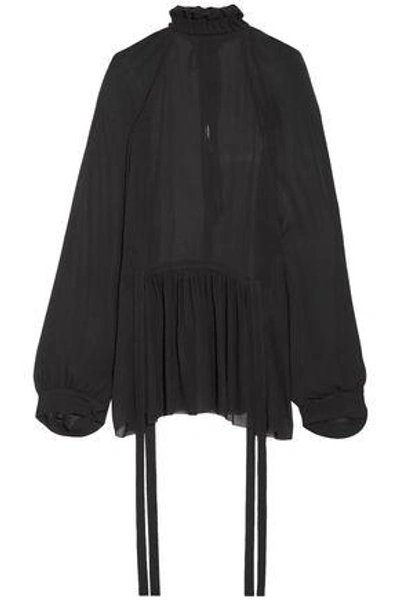 Ann Demeulemeester Cutout Gathered Chiffon Blouse In Black