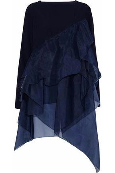 Antonio Berardi Draped Organza-paneled Cady Top In Midnight Blue