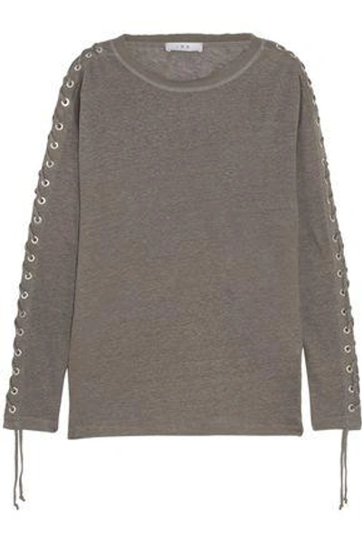 Iro Salim Lace-up Linen-jersey Top In Gray
